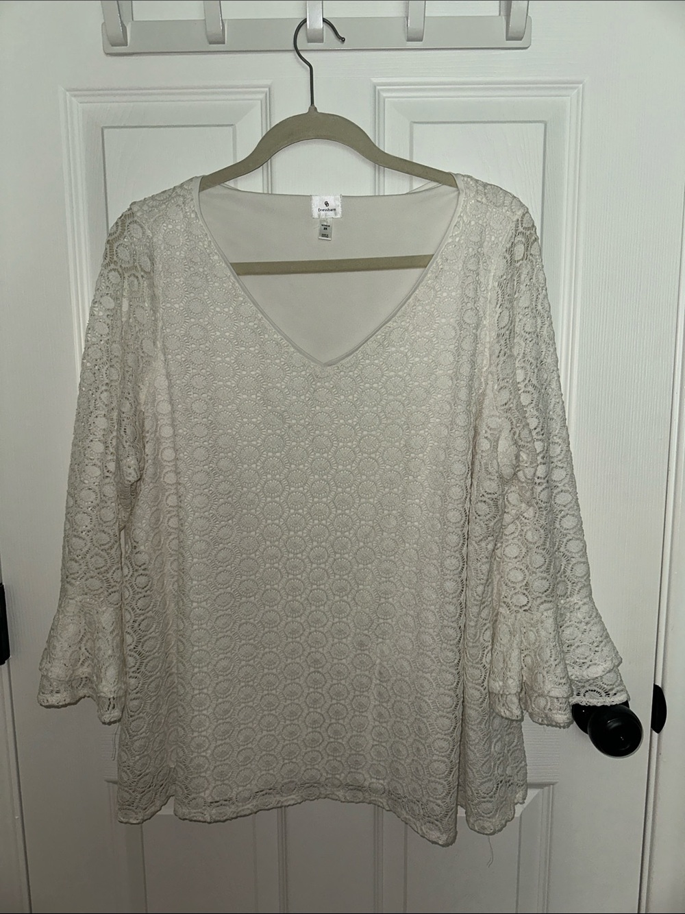 Dress barn Women's Cream Lace V-Neck Bell Sleeve Top